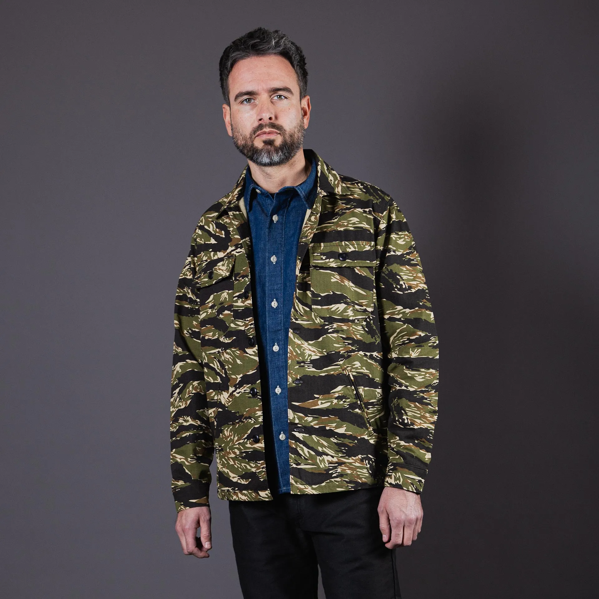 BWS-03 MILITARY OVERSHIRT 8 oz. tiger camo ripstop