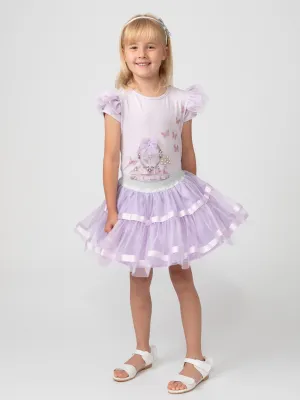 Caramelo Kids Lilac Pearl Embellished Tulle Skirt Set