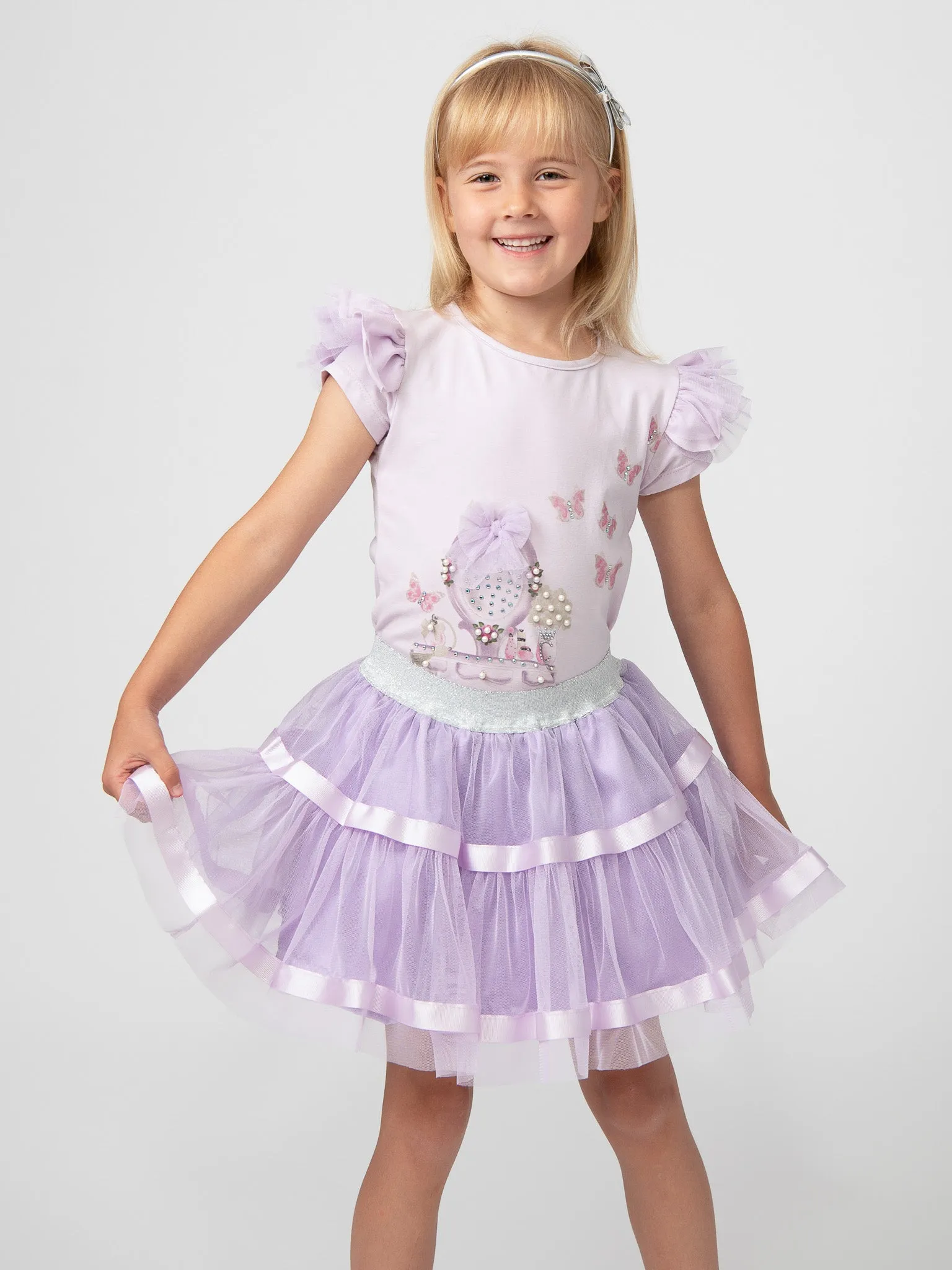 Caramelo Kids Lilac Pearl Embellished Tulle Skirt Set