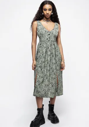 Cassie Green Floral Corset Button Midi Split Dress