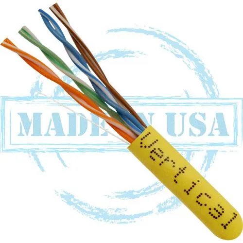 Cat6 Plenum Cable, 4 pair Solid UTP, Yellow