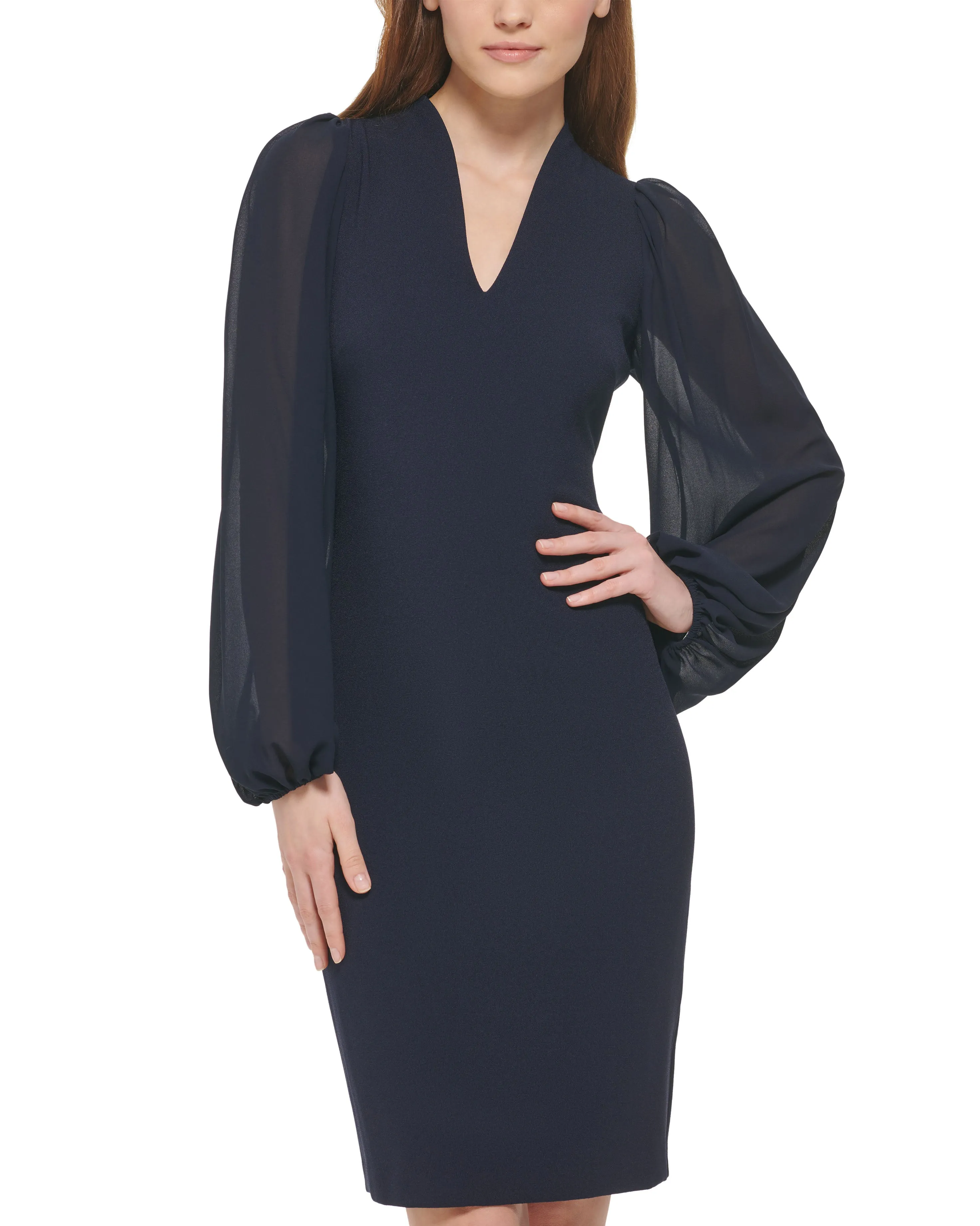 Chiffon-Sleeve Sheath