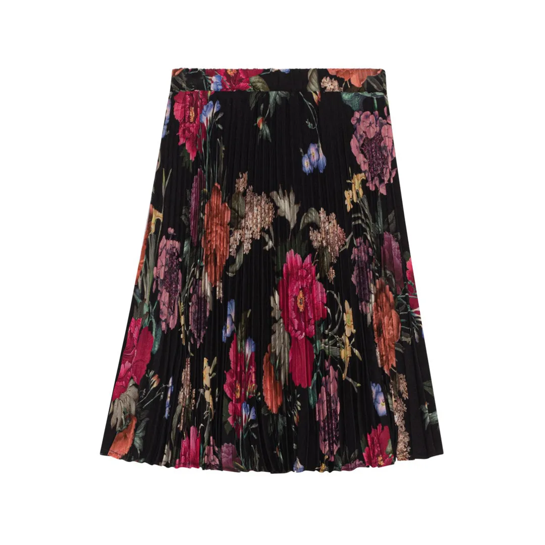 CHRISTINA ROHDE DARK FLORAL PLEATED SKIRT