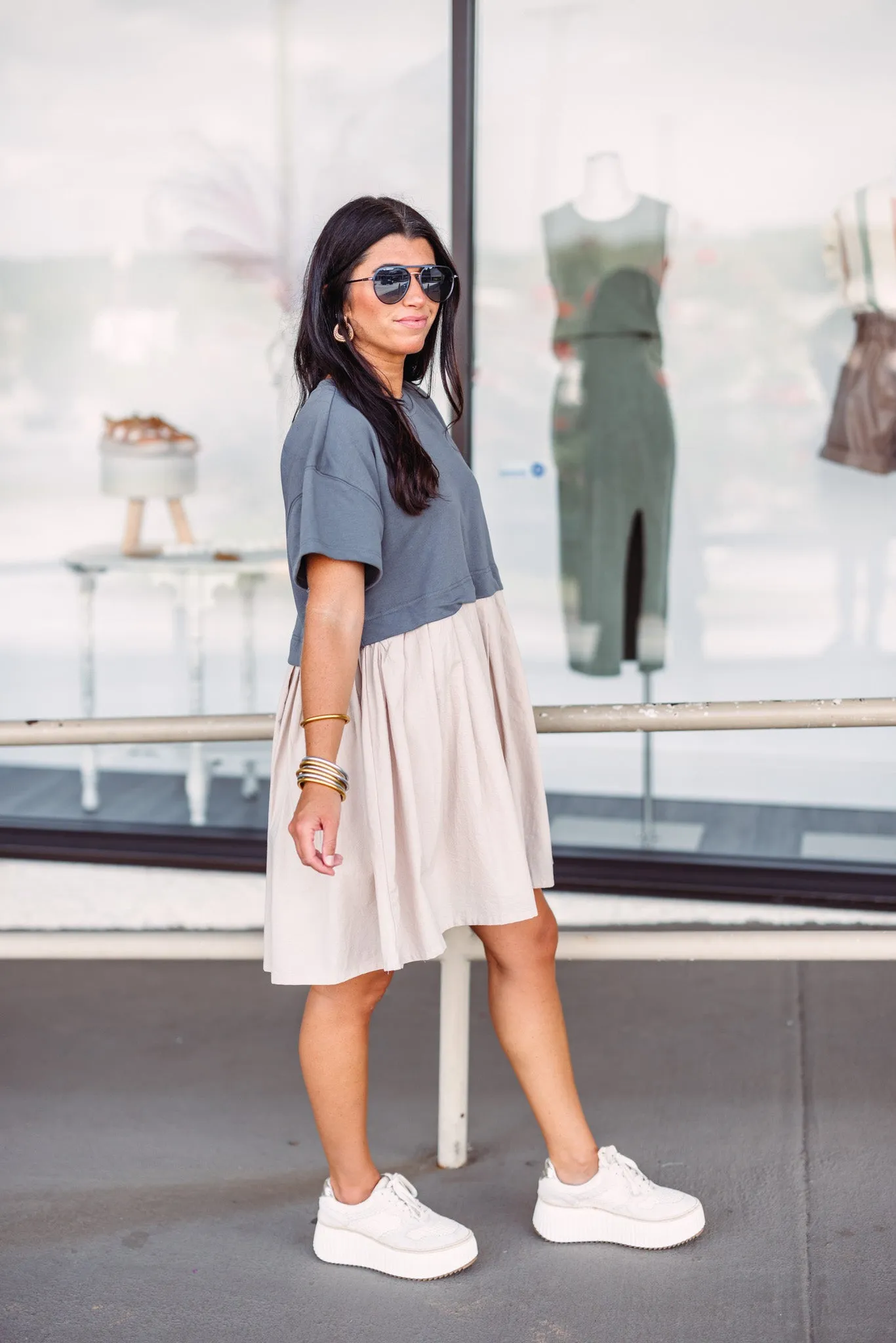 Contrast Couture Charcoal Taupe Dress