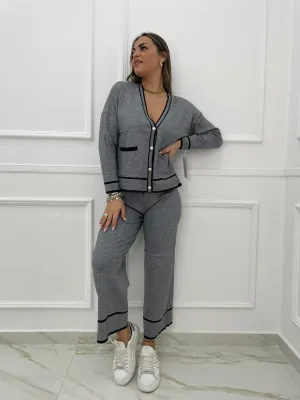 Coordinato 2 pezzi bicolore con cardigan con tasconi