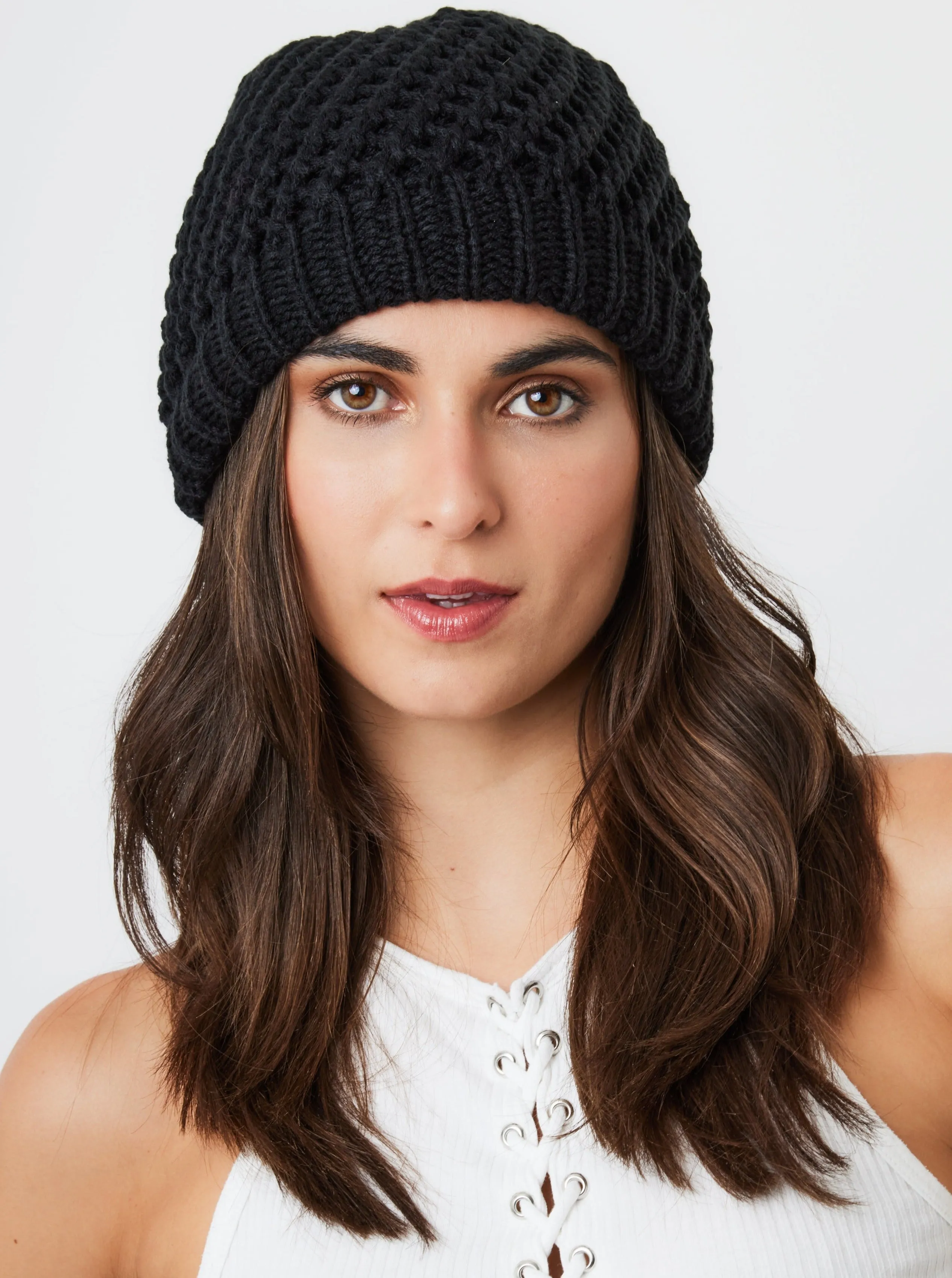 Crochet Knit Beanie in Black