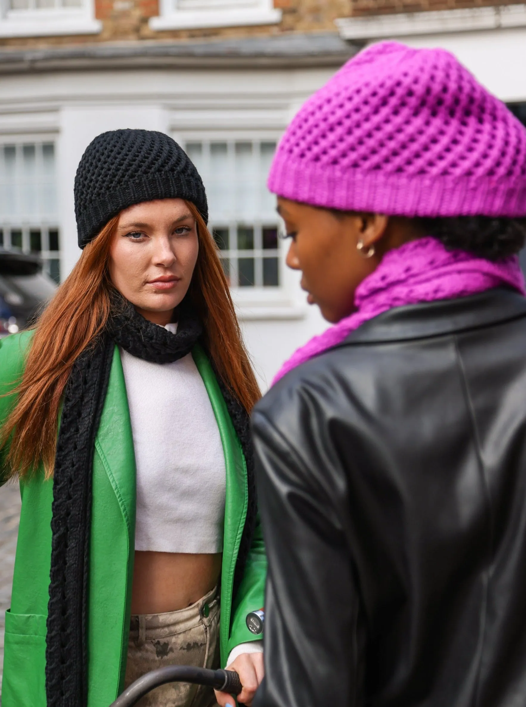 Crochet Knit Beanie in Black