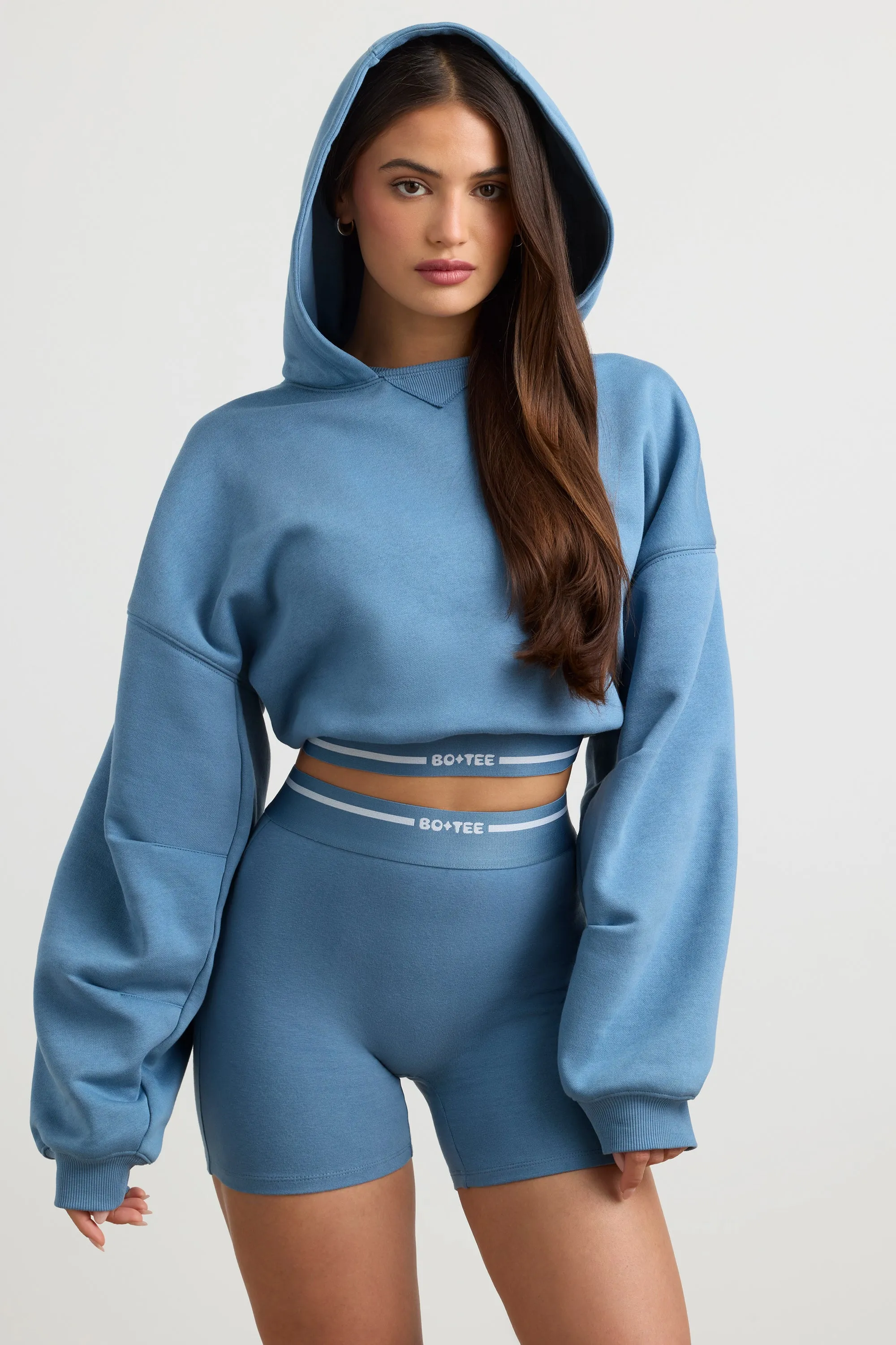 Cropped Hoodie in Steel Blue