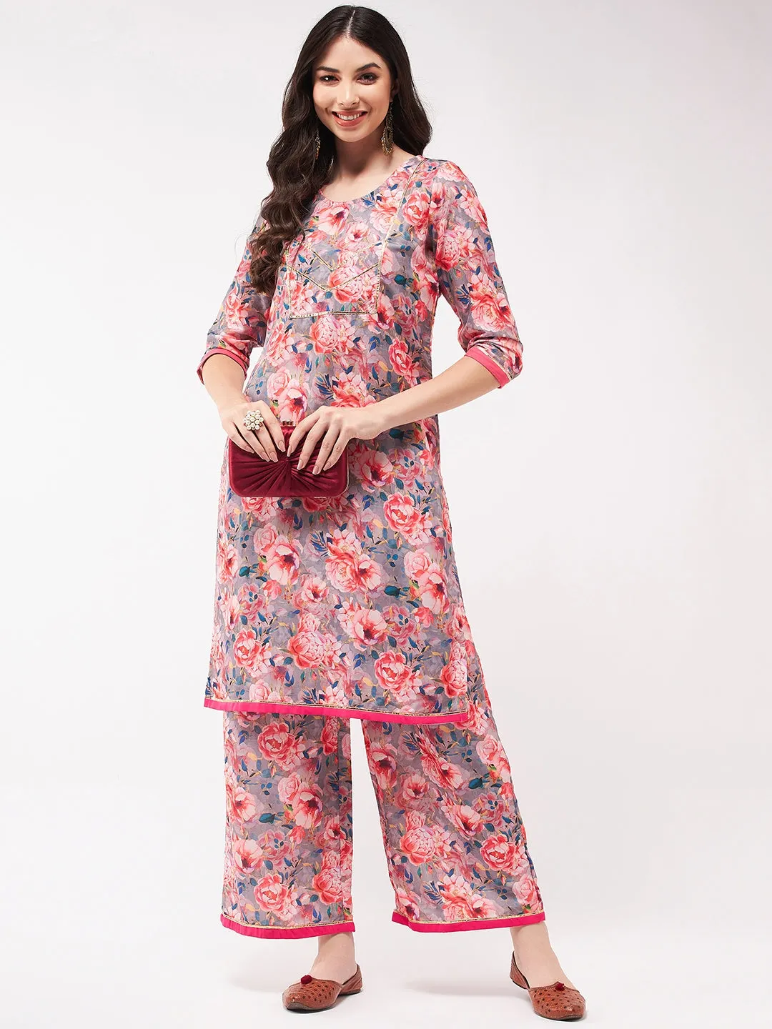 Digital Floral Printed Kurta With Palazzo Set