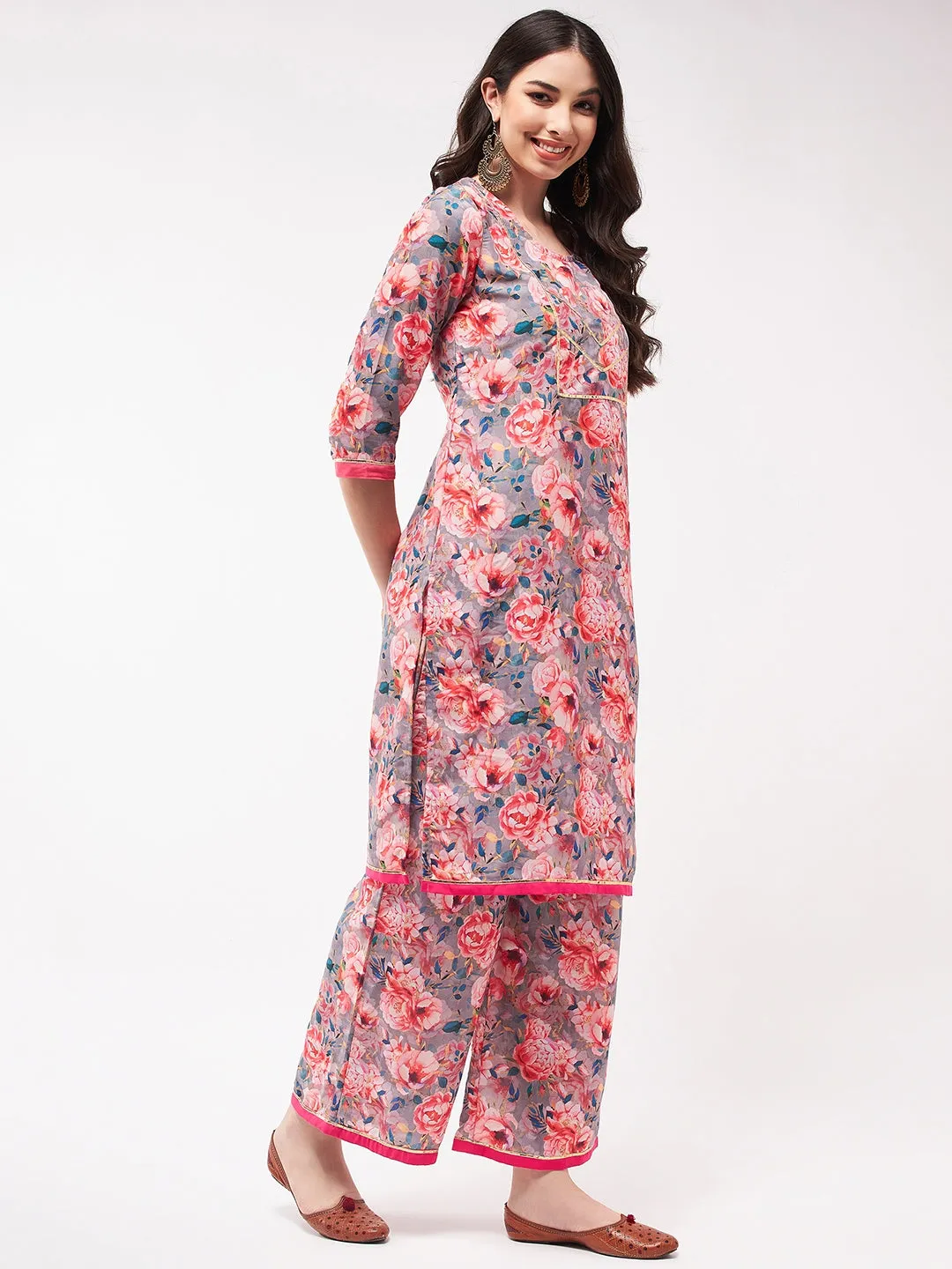 Digital Floral Printed Kurta With Palazzo Set