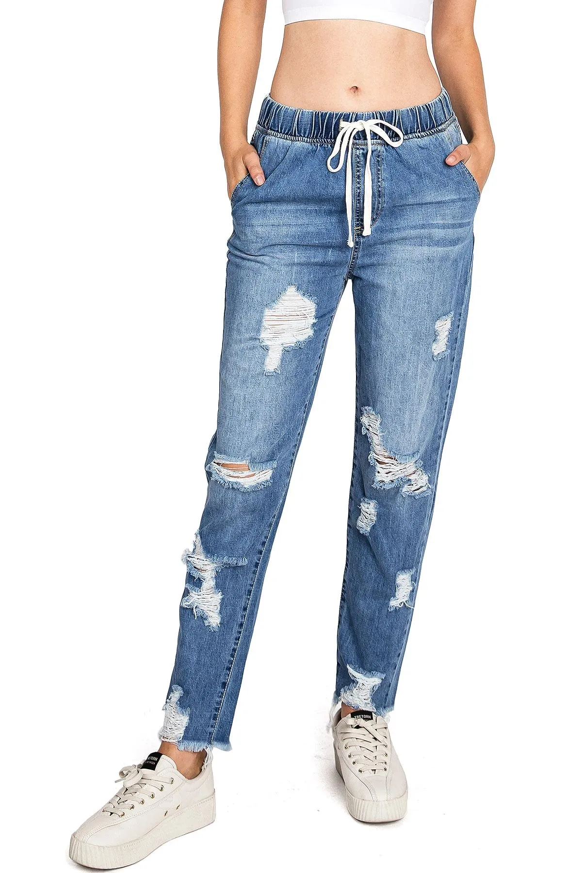 Distressed Denim Jogger