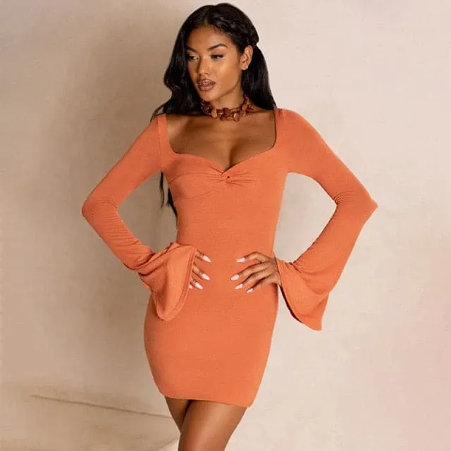 DressBetty - Flare Sleeve Bodycon  V Neck Bandage Dress