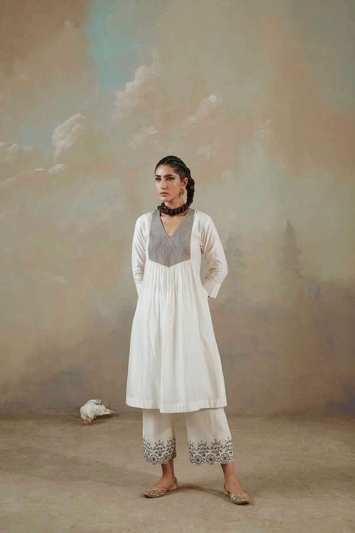 Ebony & Ivory Pintucked Kurta Set