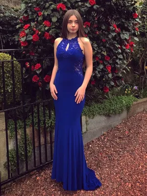 Elegant Mermaid Lace Royal Blue Long Prom, Mermaid Lace Formal, Royal Blue Mermaid Evening