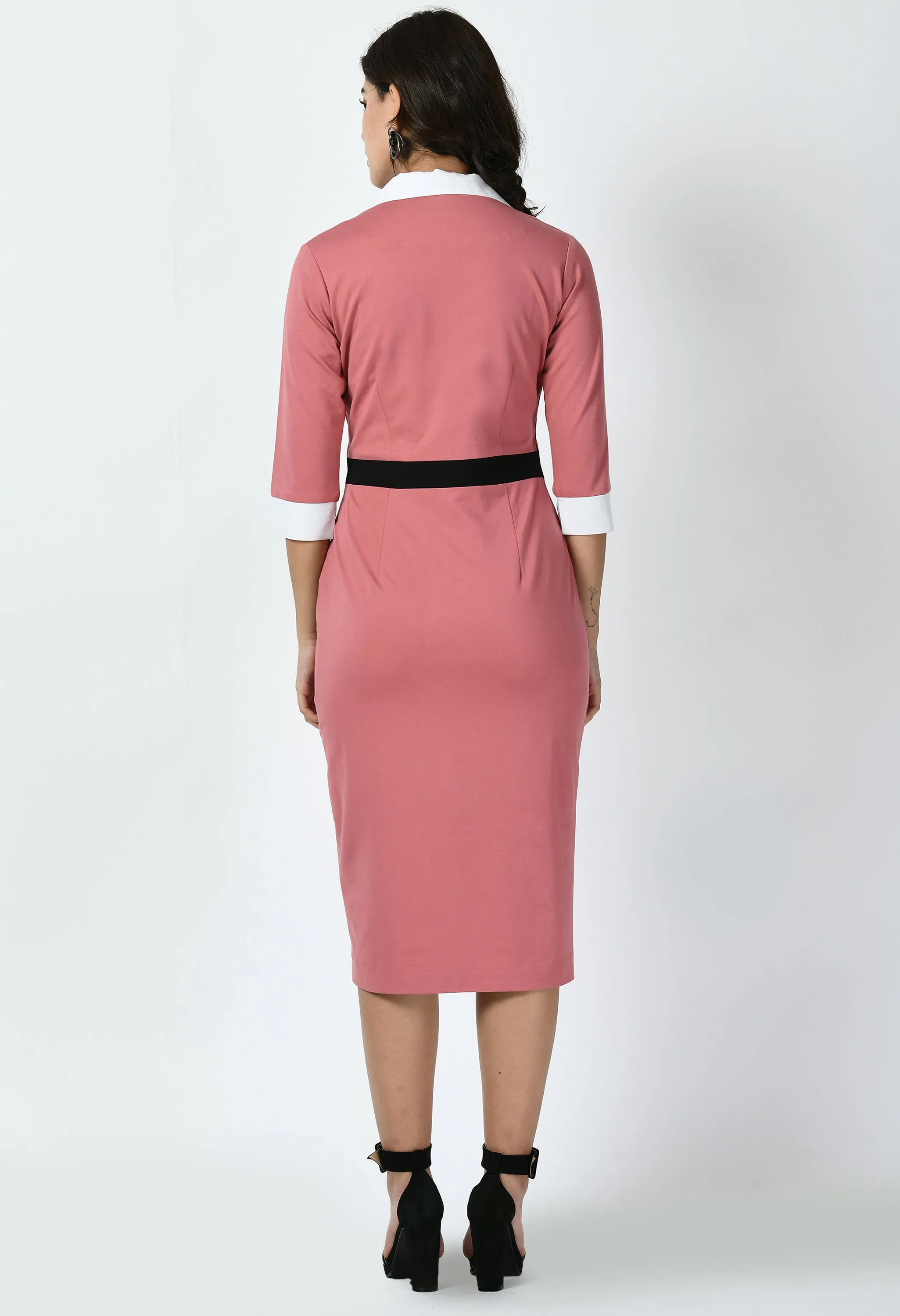 Exude Paramount Shirt Colour blocked Sheath Dress (Watermelon Pink)