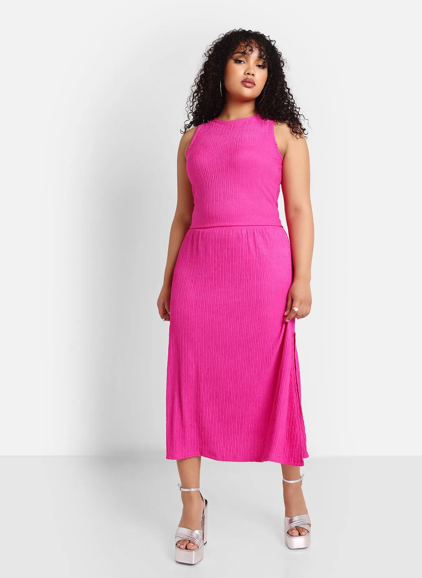 Fabiola Textured Midi Slip Skirt W. Slit