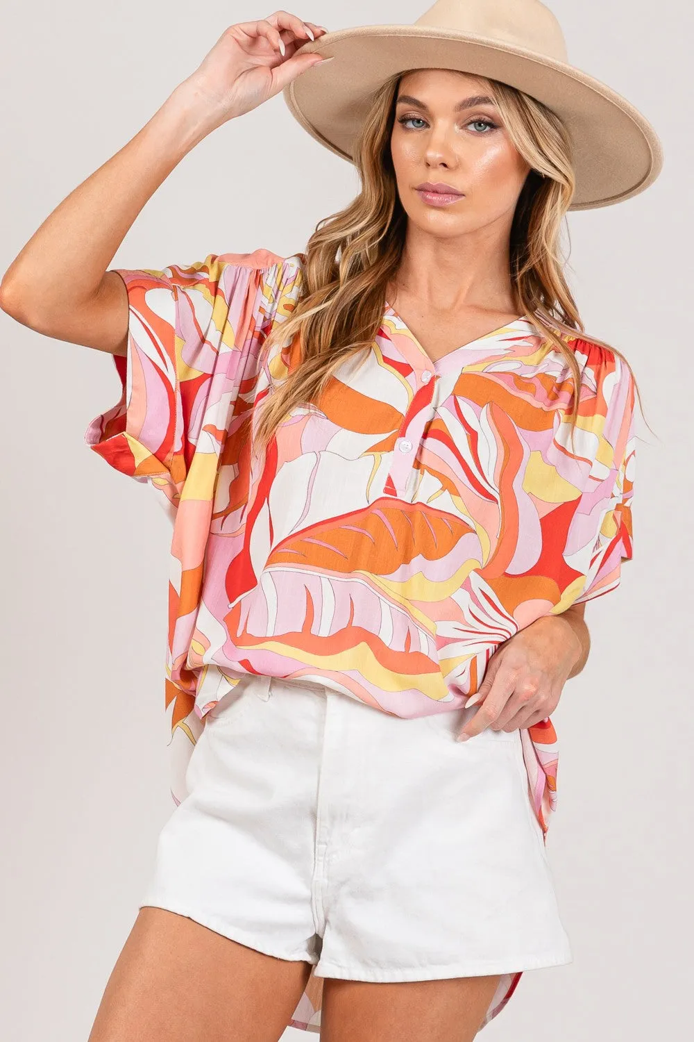 Figment Abstract Print Half Button Blouse