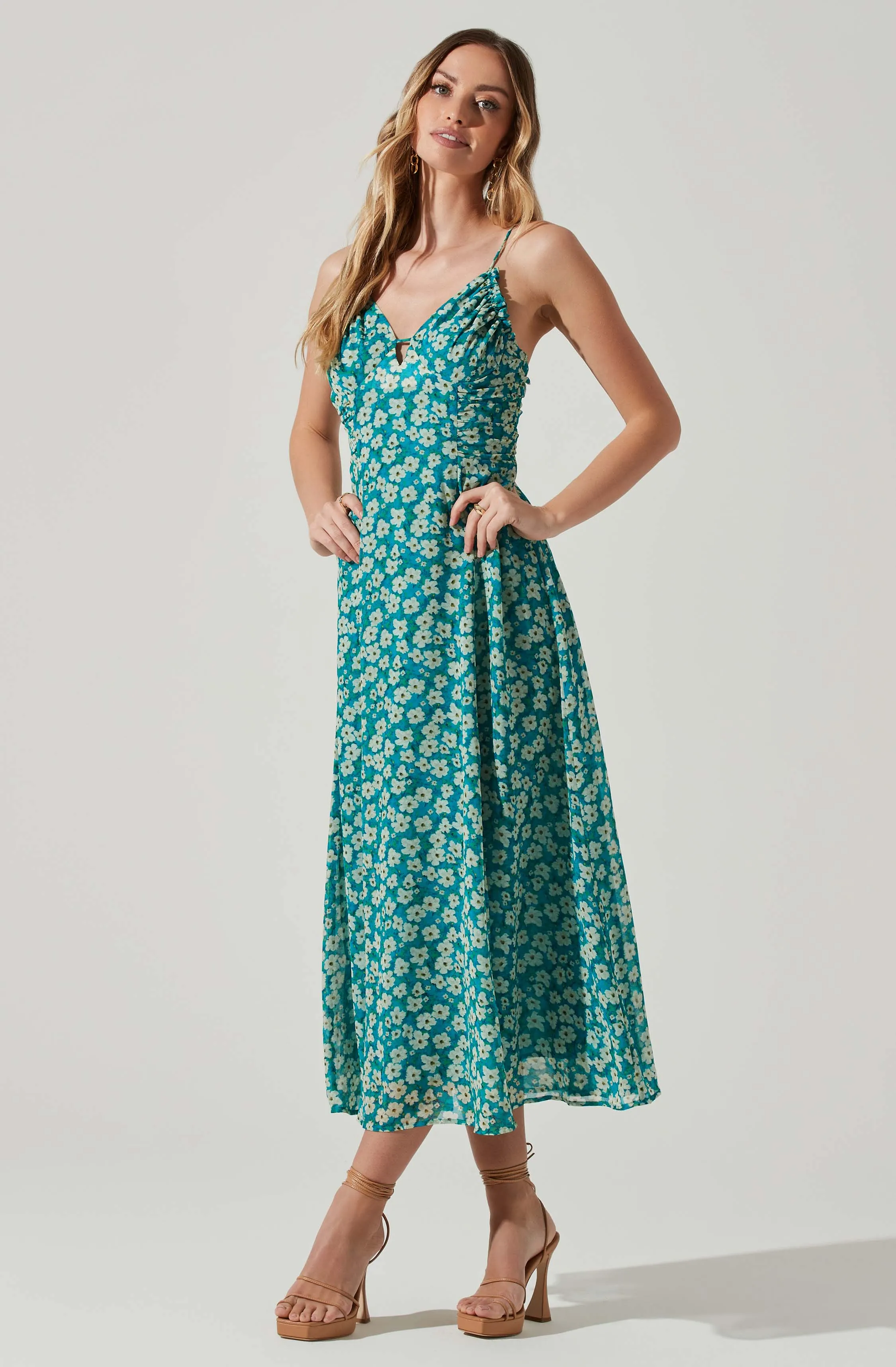 Floral Ruched Bust Midi Dress