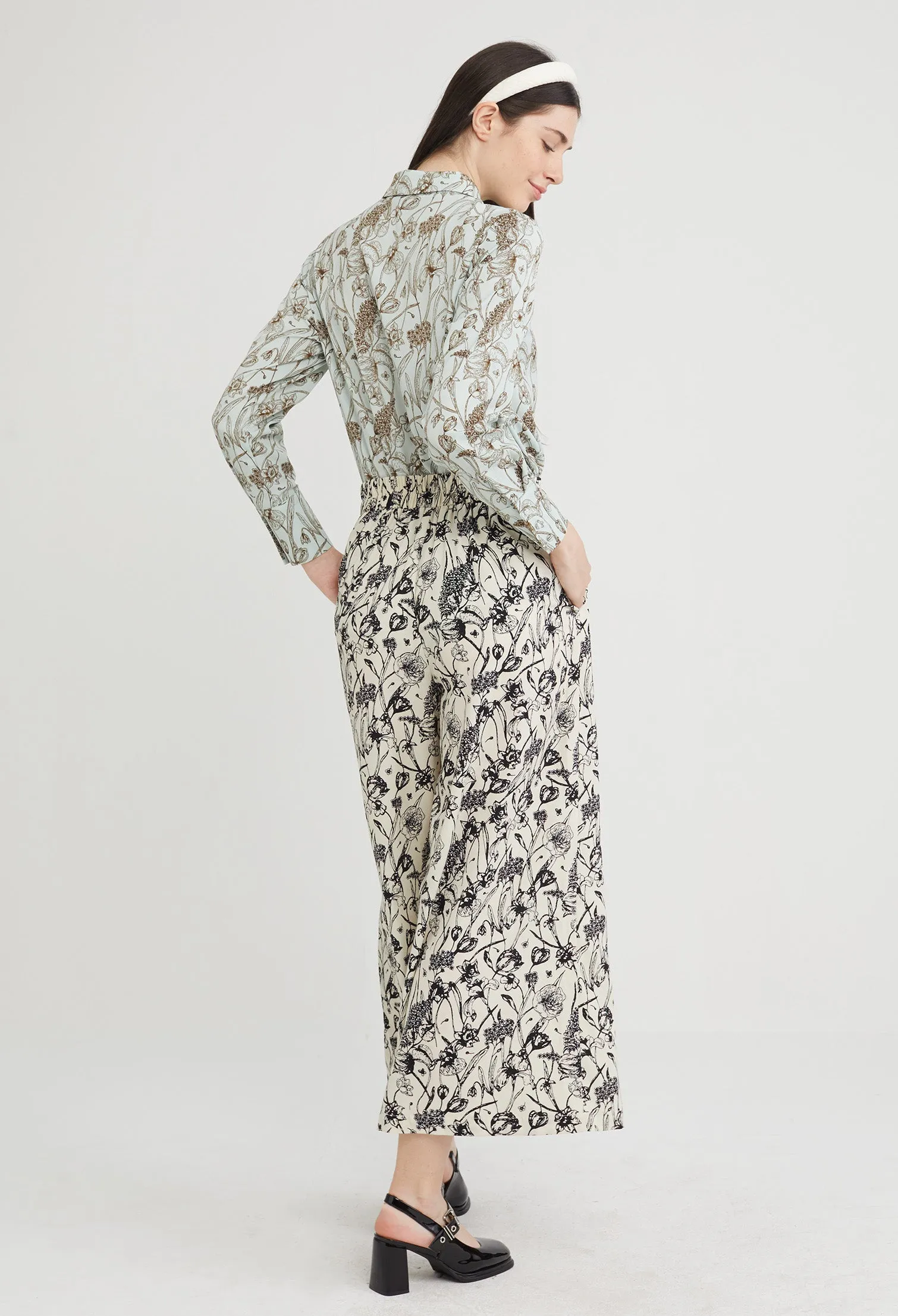 Flowerette Oriental Accent Palazzo Pants