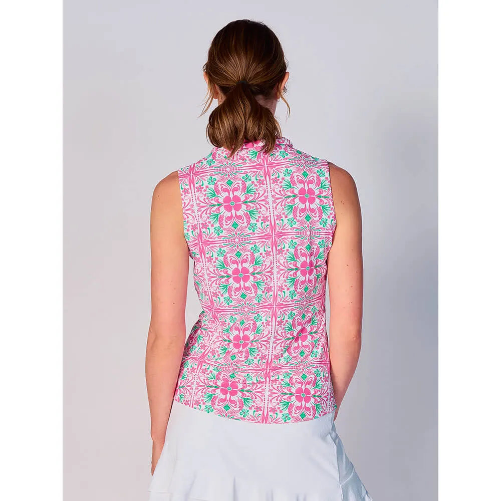 G Lifestyle Print Sleeveless Polo Top - Tile Pink