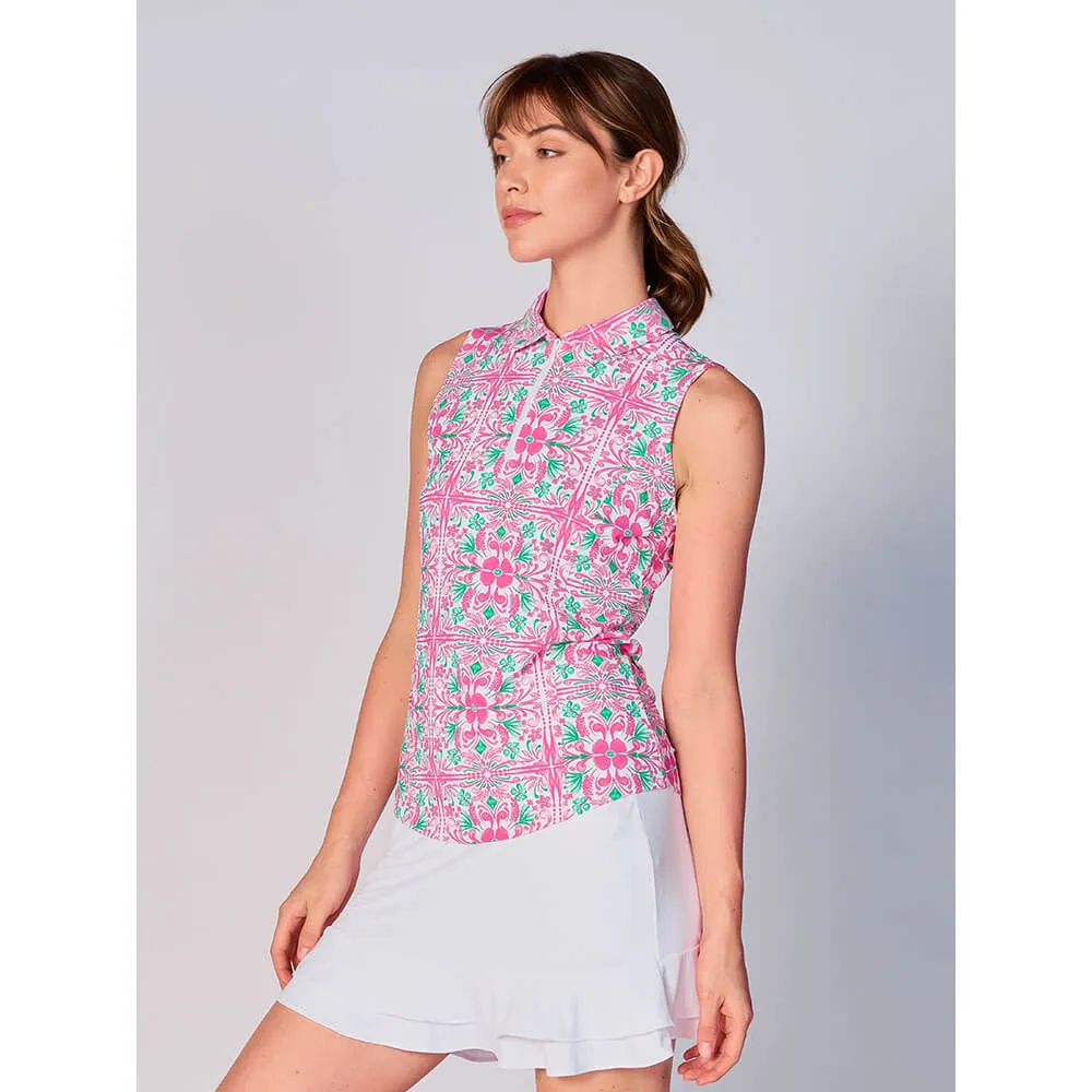 G Lifestyle Print Sleeveless Polo Top - Tile Pink