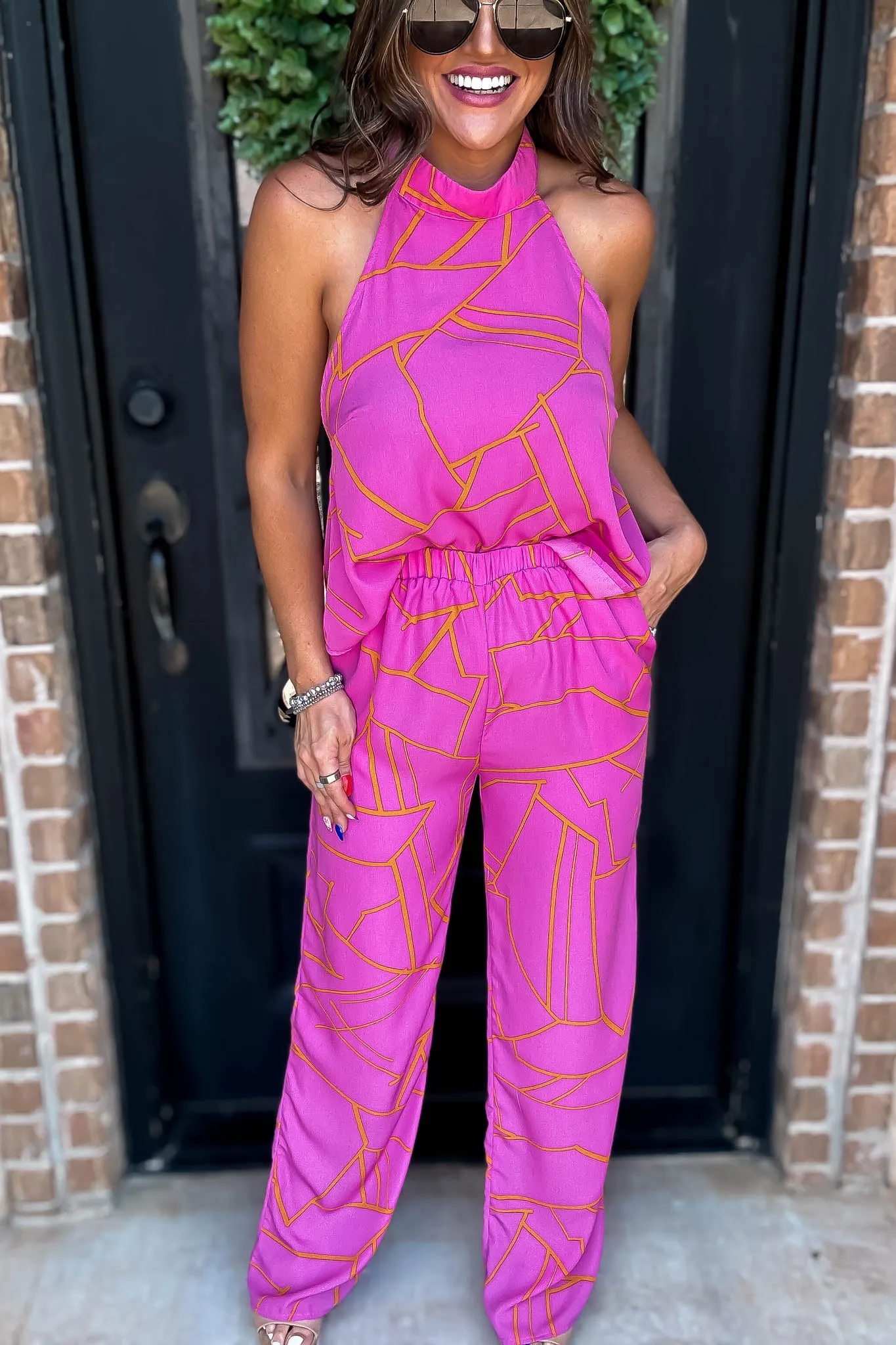 Geometric Pink Print Pant