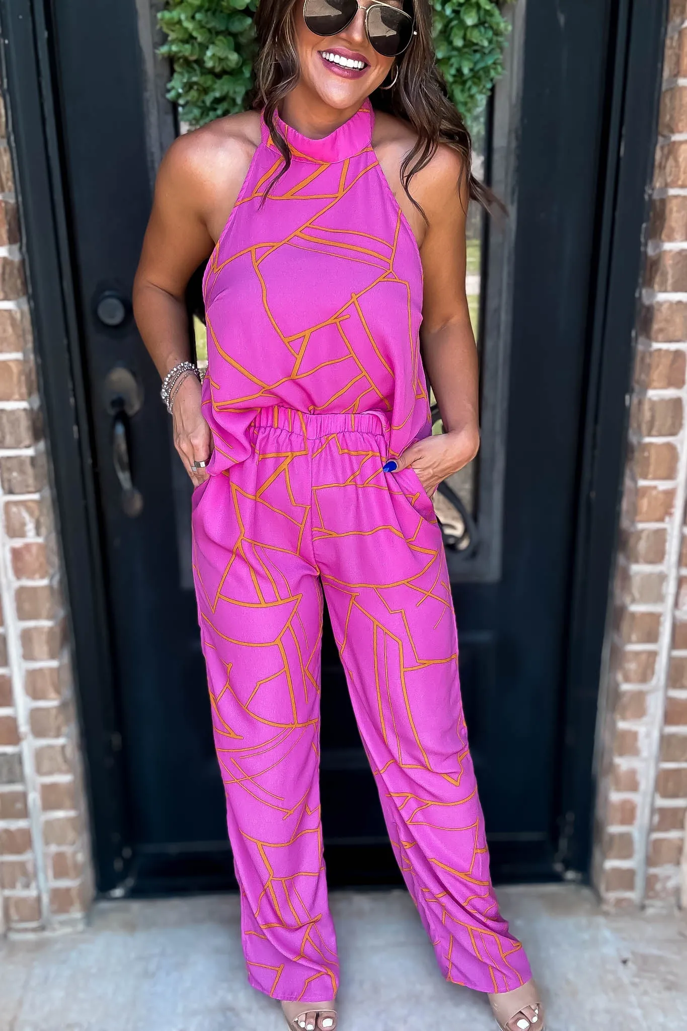 Geometric Pink Print Pant