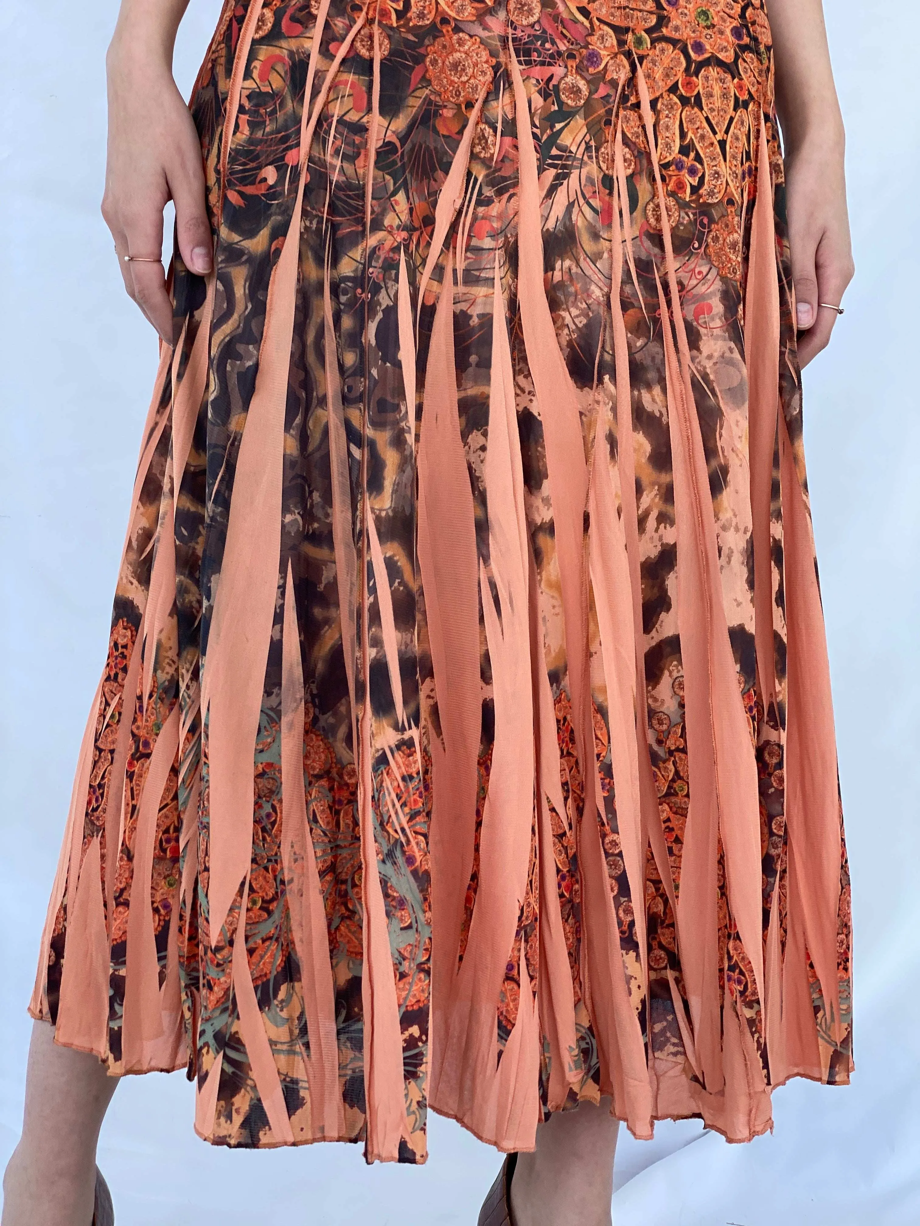 Gorgeous Vintage Orange Boho Print Midi Skirt