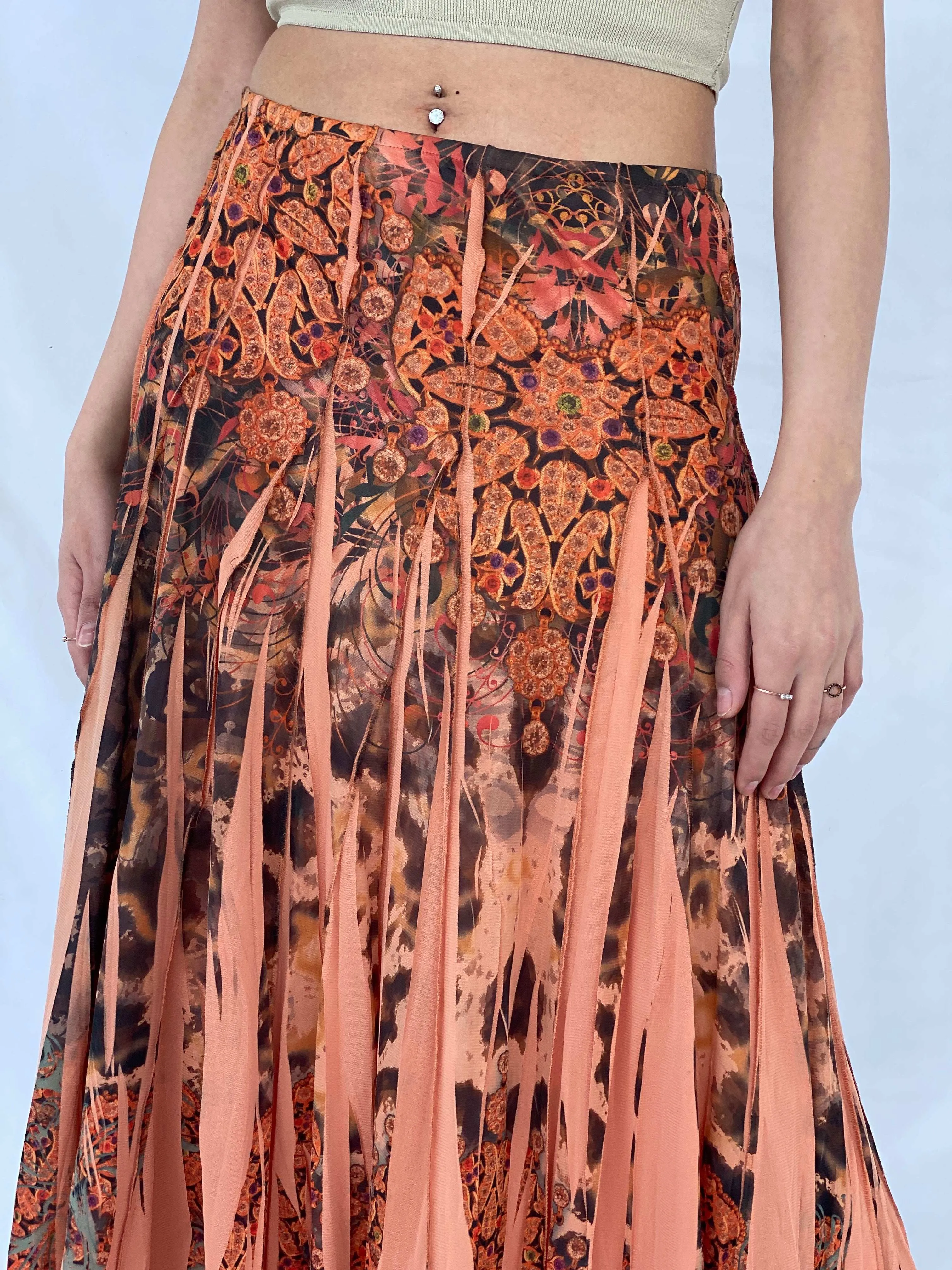 Gorgeous Vintage Orange Boho Print Midi Skirt