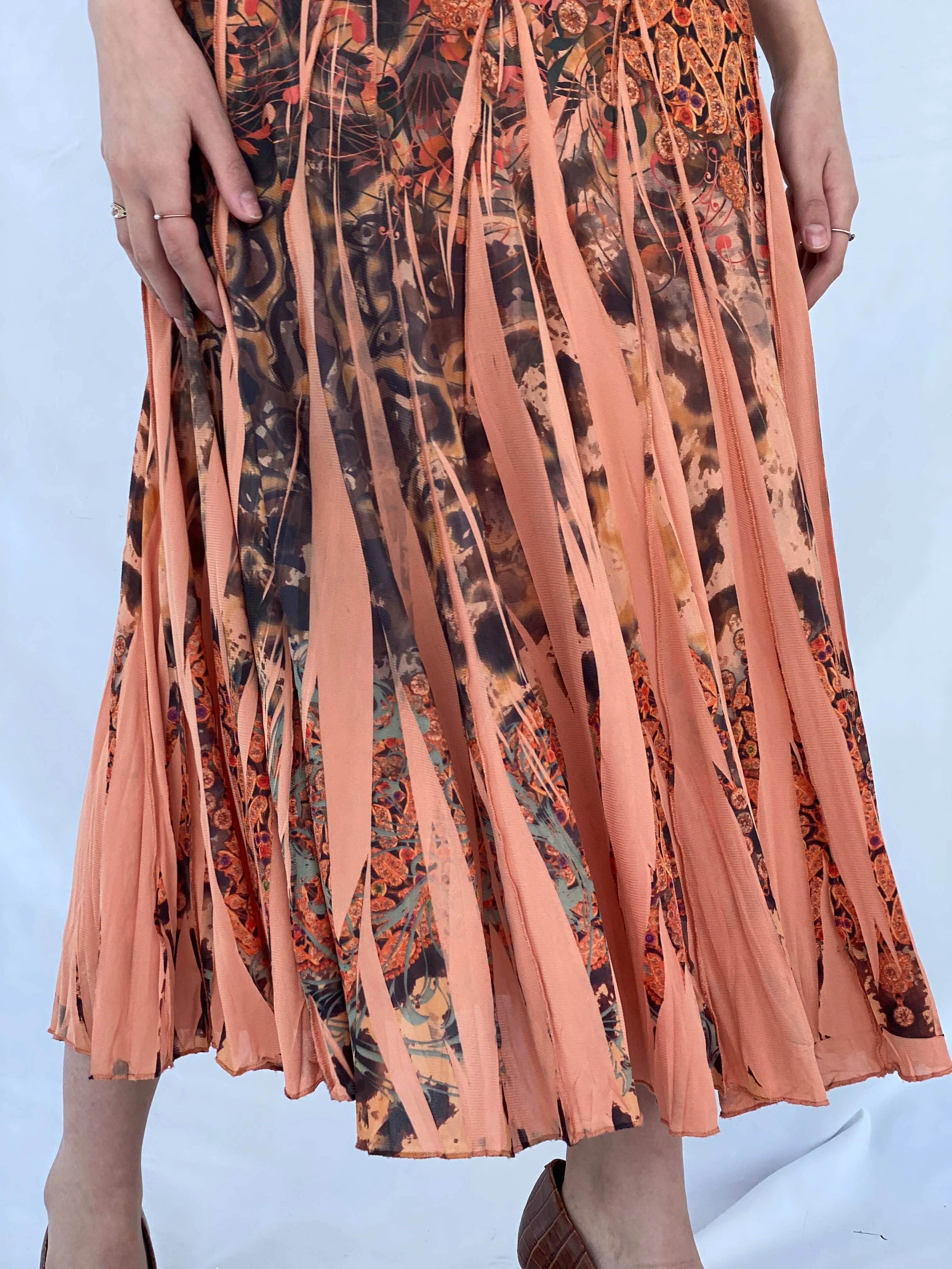 Gorgeous Vintage Orange Boho Print Midi Skirt