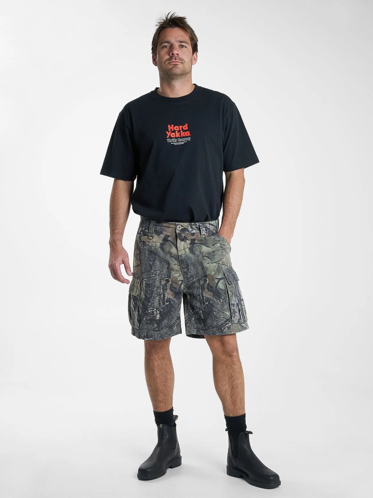 Hard Yakka X Thrills Slacker Cargo Short - Woodland Camo