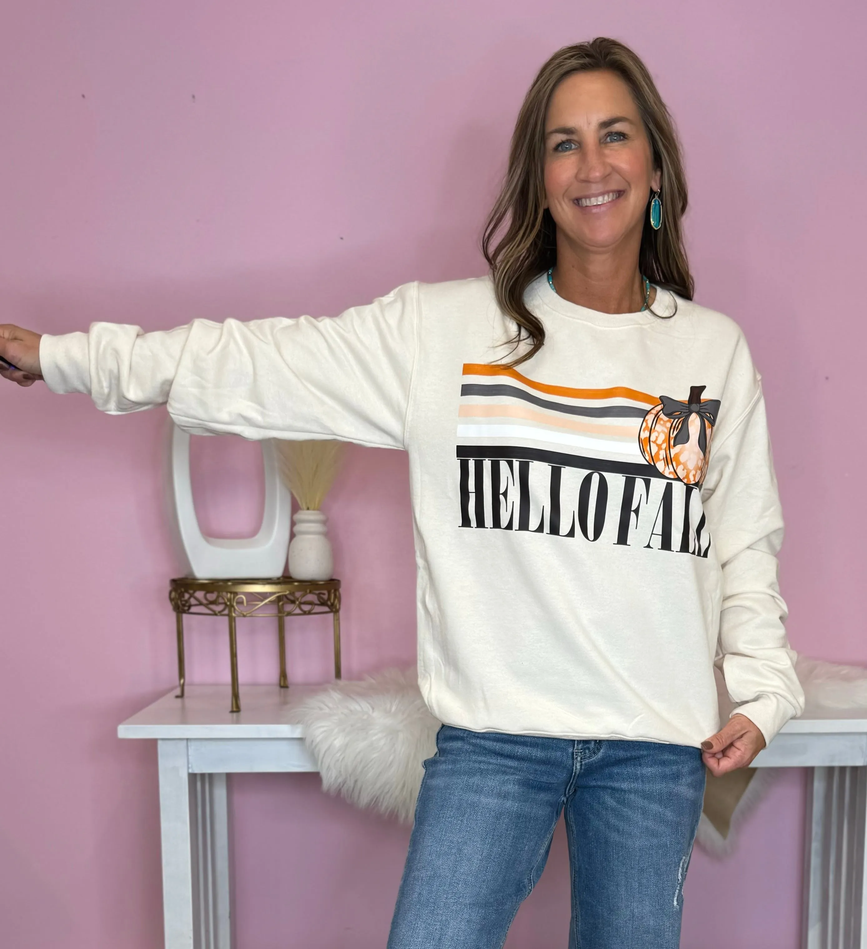 Hello Fall Retro Sweet Cream Long Sleeve Sweatshirt