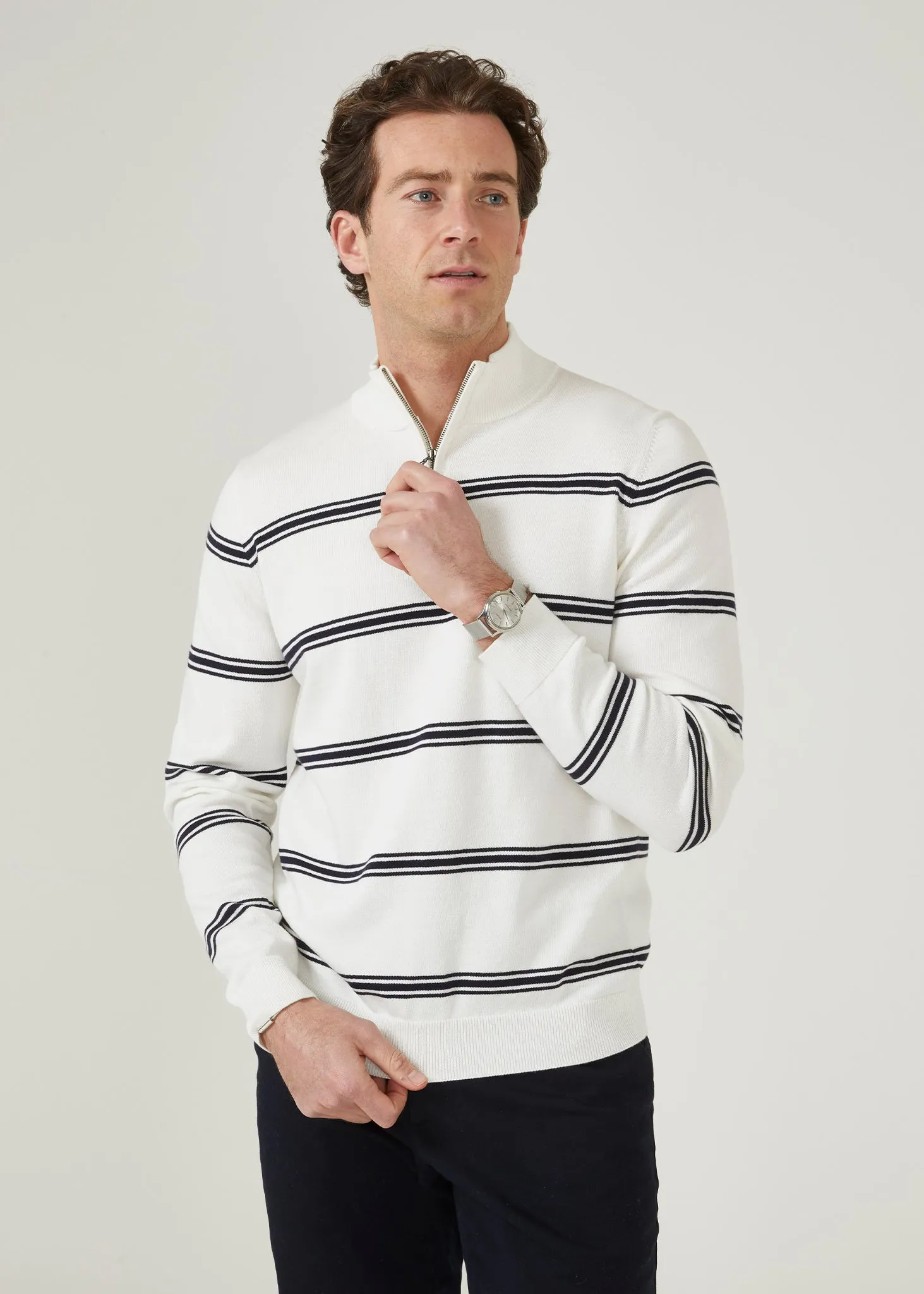 Houghton Men's Long Sleeve 1/4 Zip Jumper In Ecru