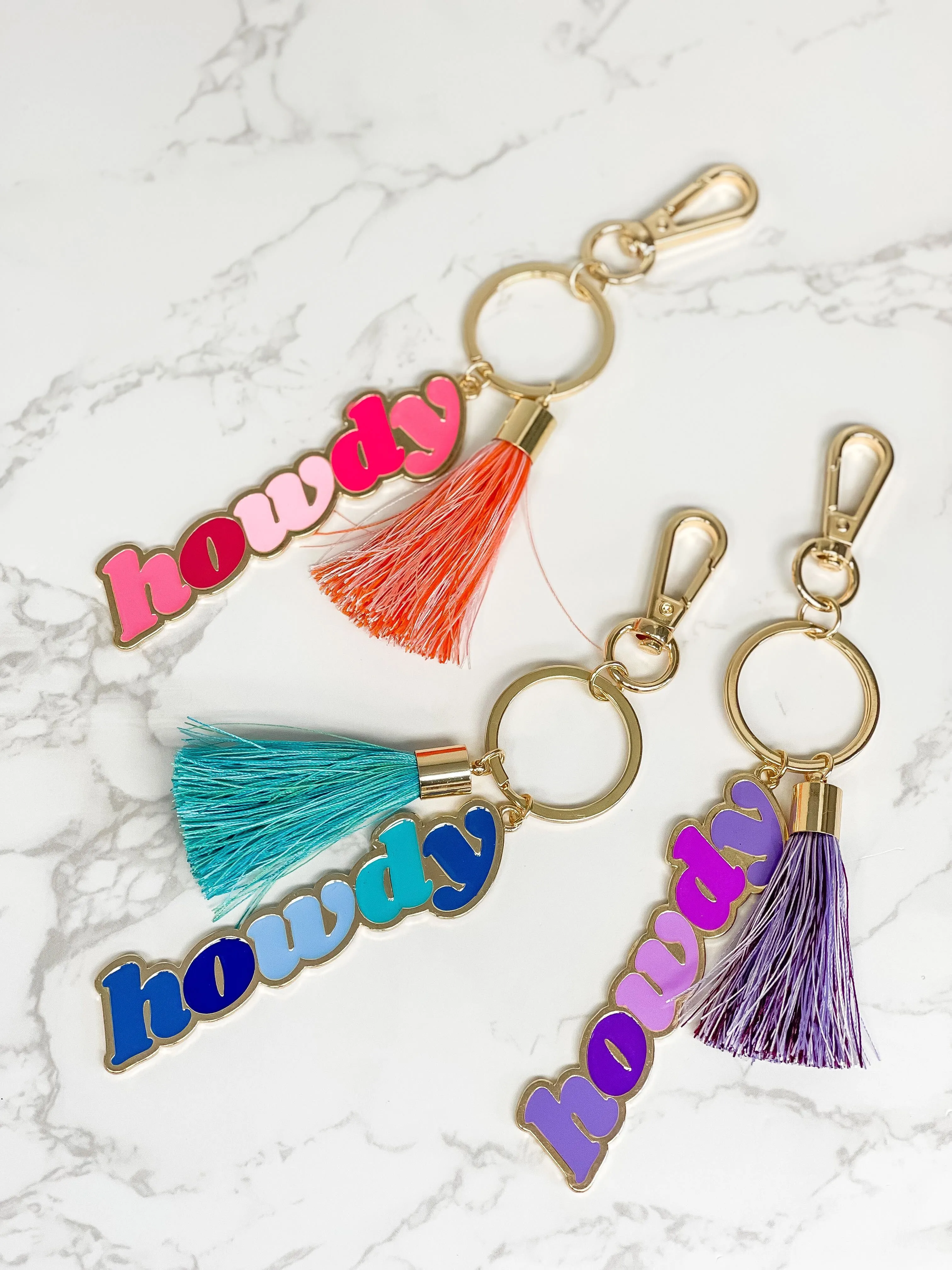 'Howdy' Tassel Keychain - Blue