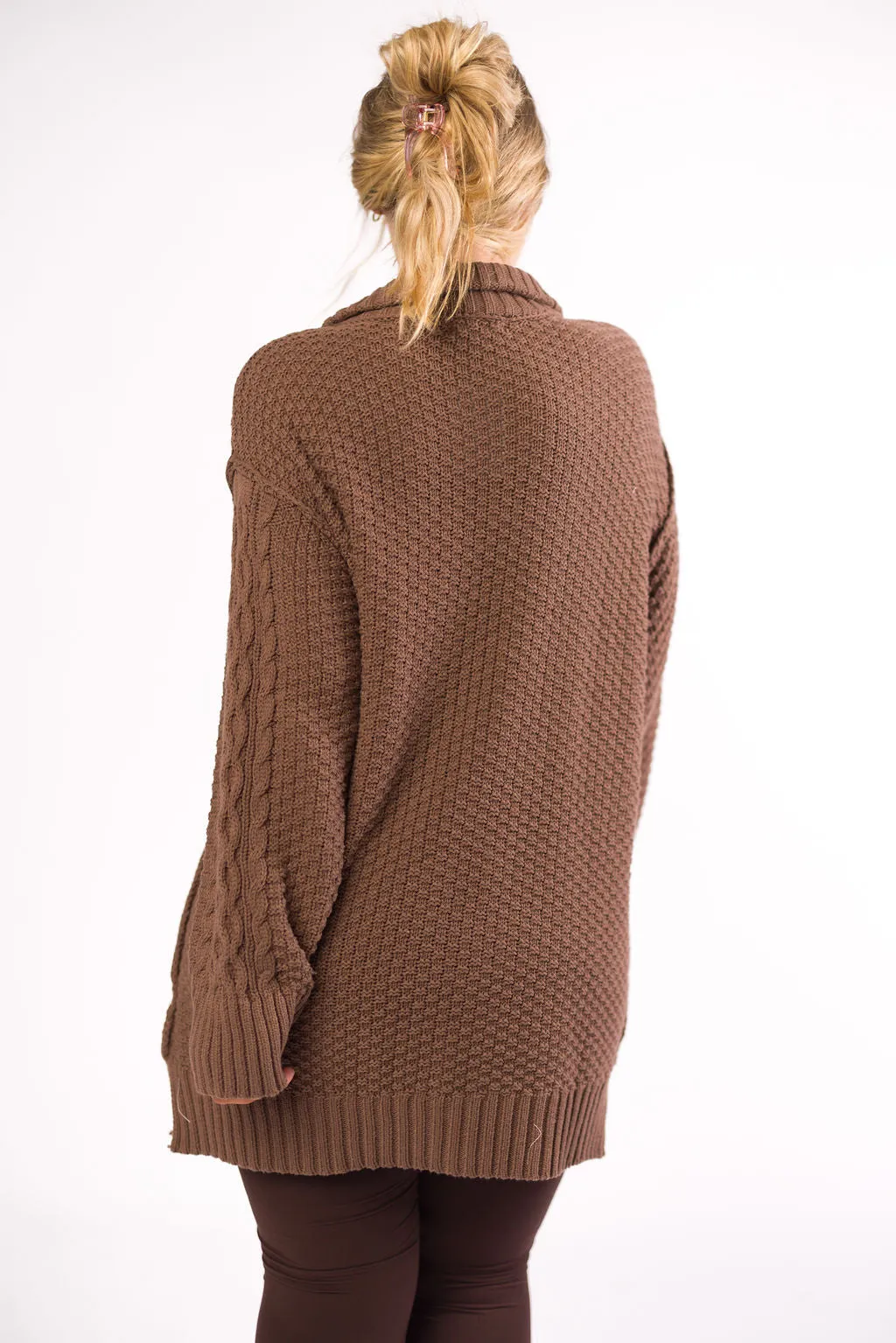 Jenna Cable-Knit Mini Sweater Dress in Espresso