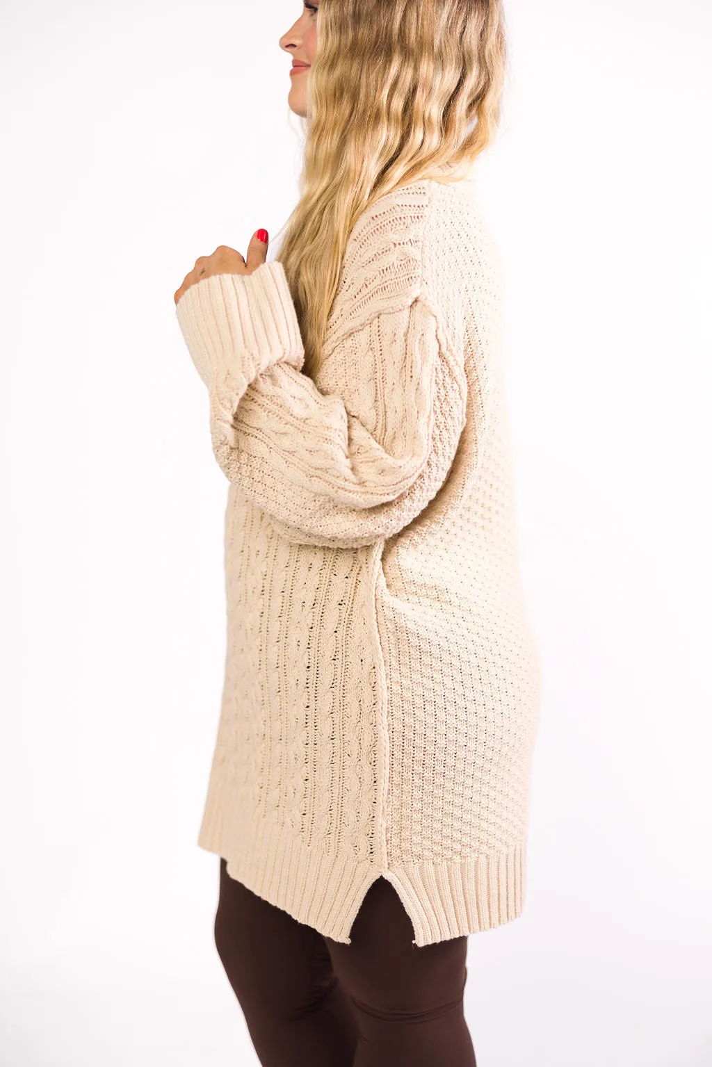 Jenna Cable-Knit Mini Sweater Dress in Oatmeal