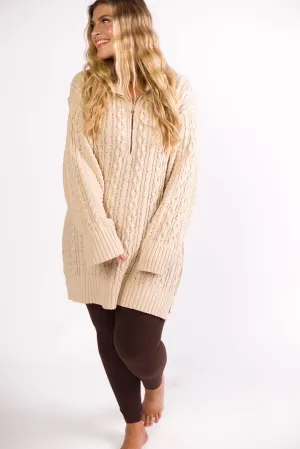 Jenna Cable-Knit Mini Sweater Dress in Oatmeal