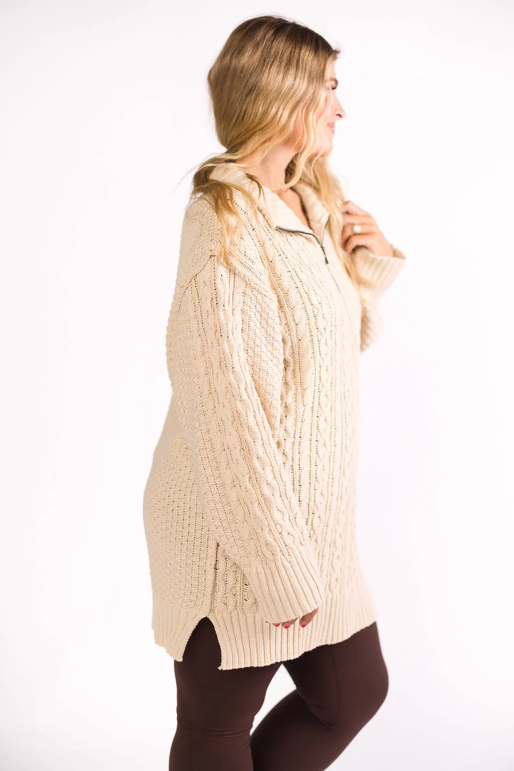 Jenna Cable-Knit Mini Sweater Dress in Oatmeal