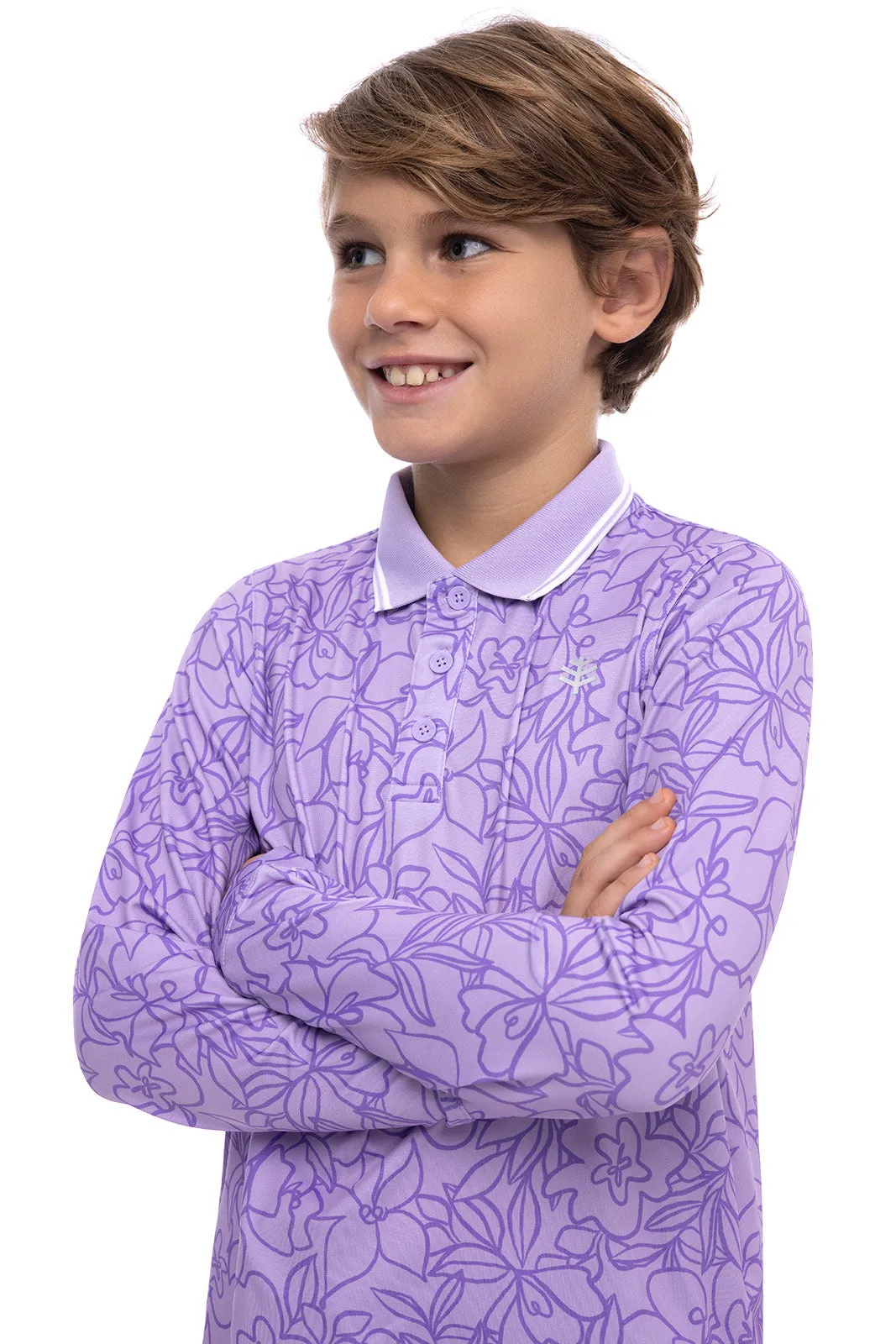 Kid's Erodym Long Sleeve Golf Polo | Soph Lilac Sketched Floral