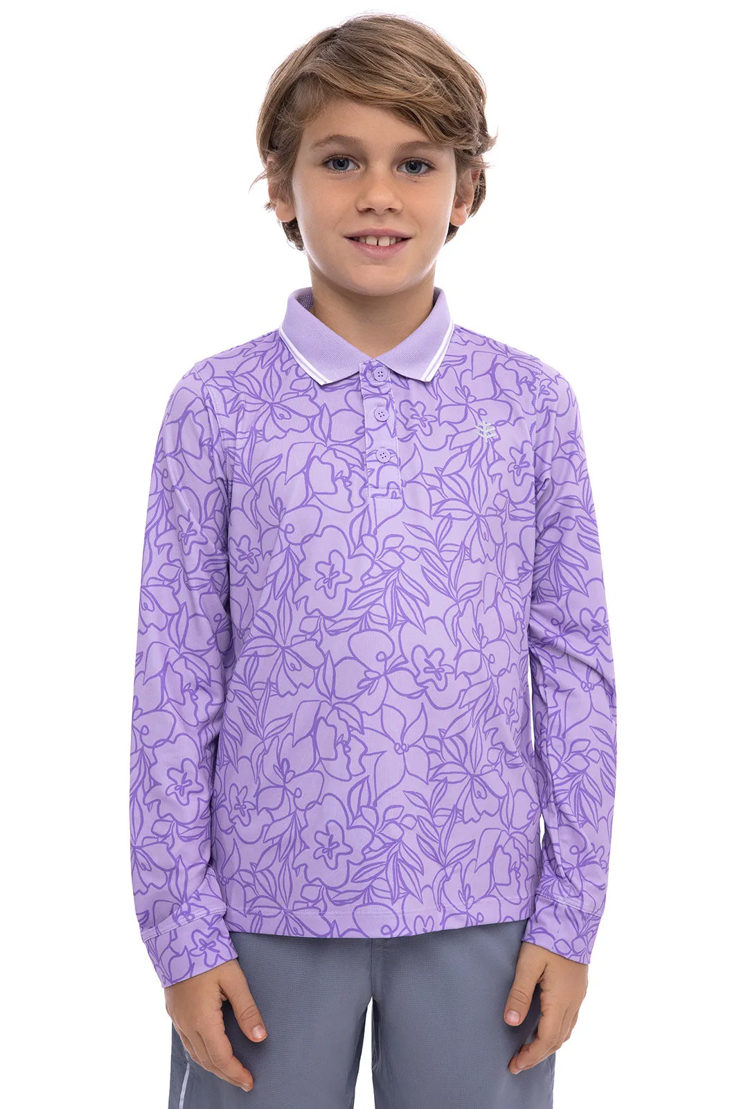 Kid's Erodym Long Sleeve Golf Polo | Soph Lilac Sketched Floral