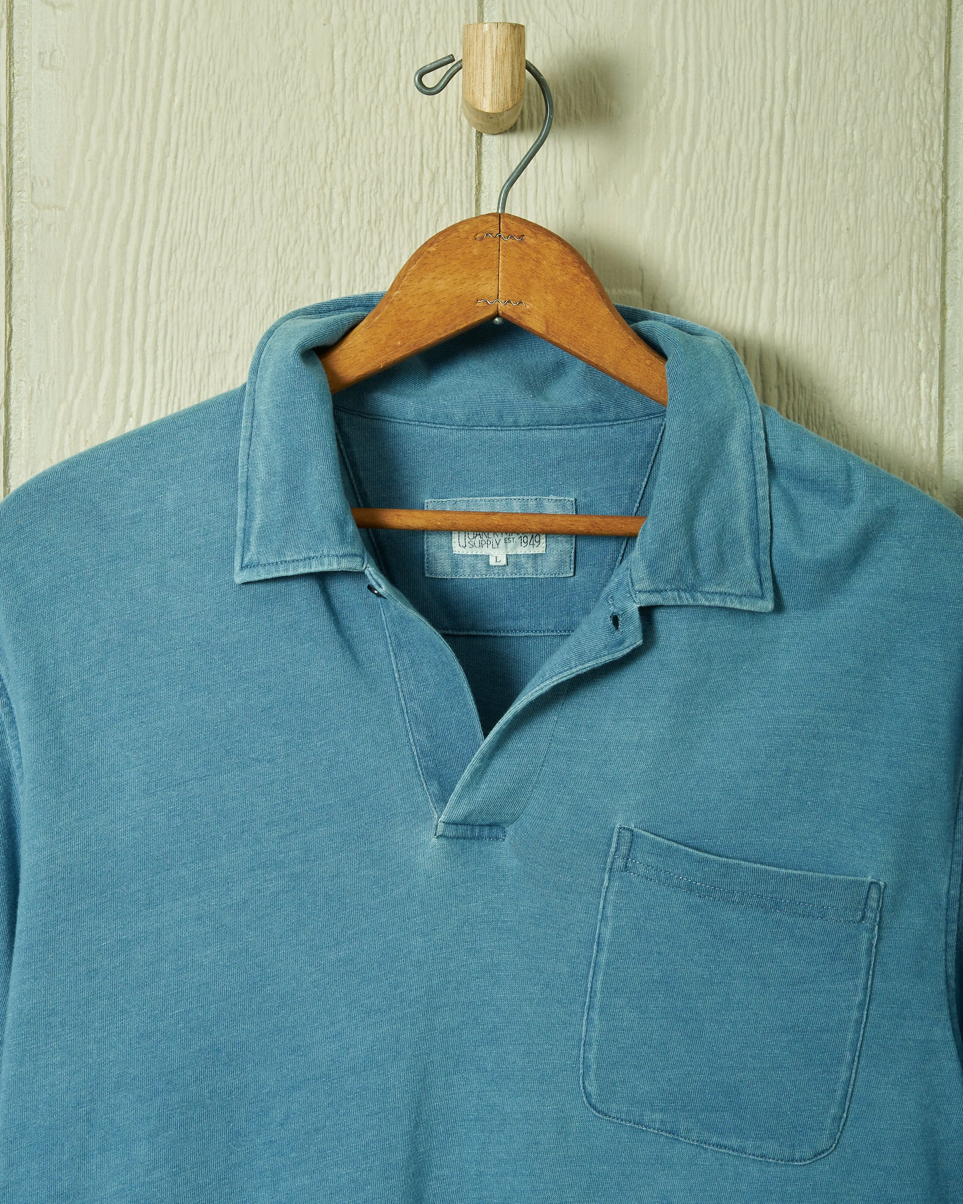 Long Sleeve Indigo Polo in Washed Jersey