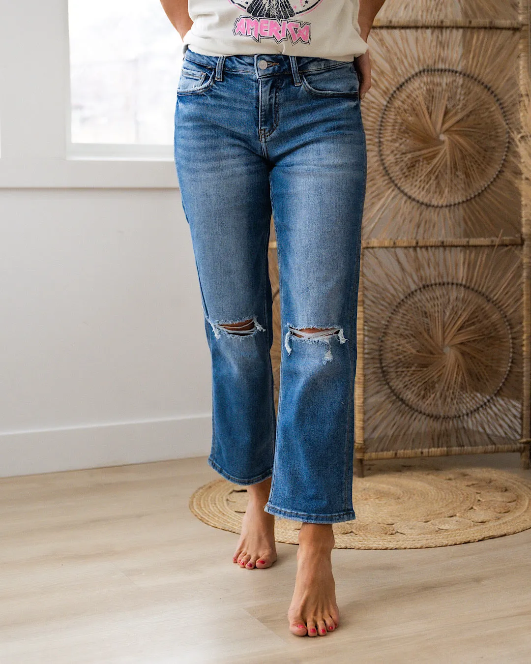 Lovervet Audrey Distressed Knee Straight Jeans