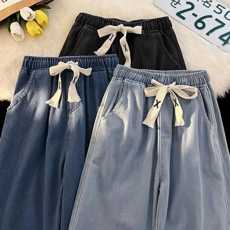 LVSANW 2024 New Spring And Winter Wide-leg Jeans Women Loose Straight Leg All Draped Trousers Students High-waisted Nine-point Pants