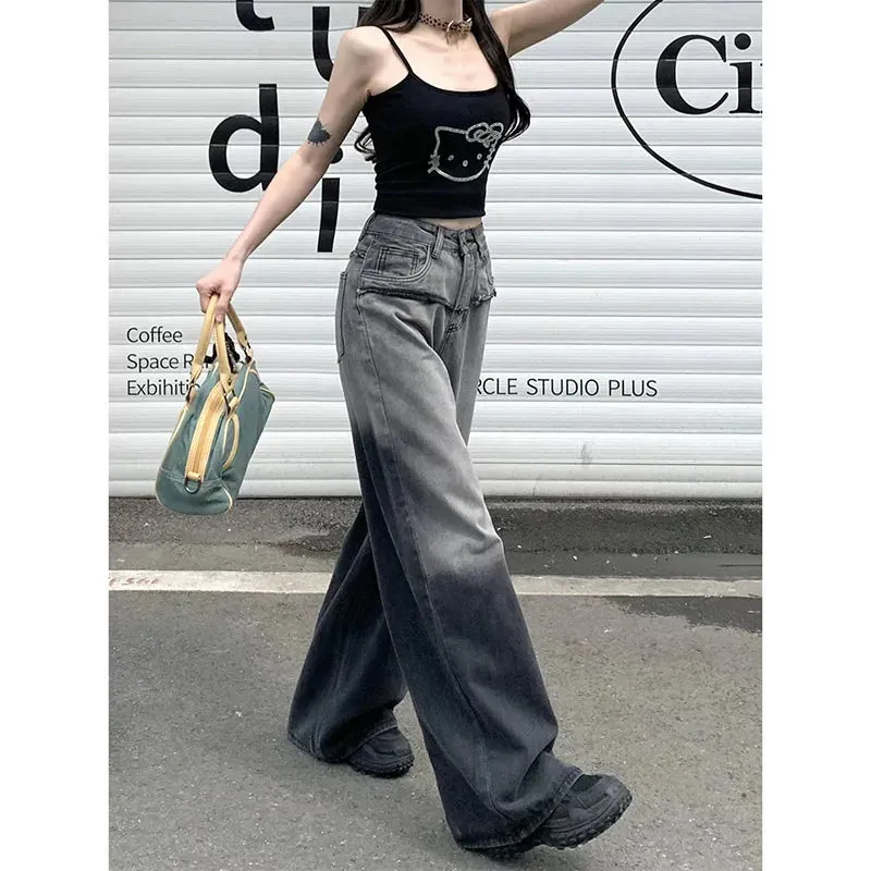 LVSANW Black Women Jeans High Waist Fashion American Vintage Y2K Streetwear Wide Leg Jean Female Denim Trouser 2024 Baggy Denim Pants