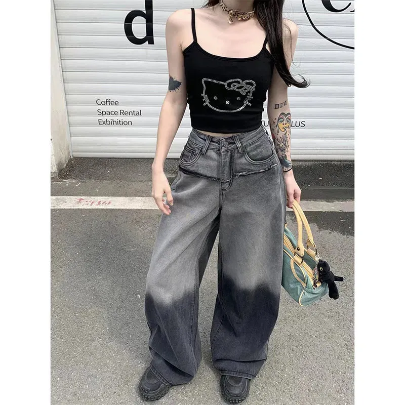 LVSANW Black Women Jeans High Waist Fashion American Vintage Y2K Streetwear Wide Leg Jean Female Denim Trouser 2024 Baggy Denim Pants