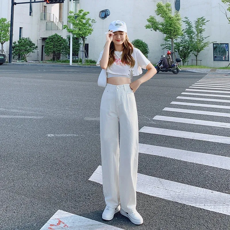 LVSANW Duomofu Korean Basic High Waist Slim Casual Women Jeans Summer Classic Full Length Fashion Washed Simple Straight Female Jeans