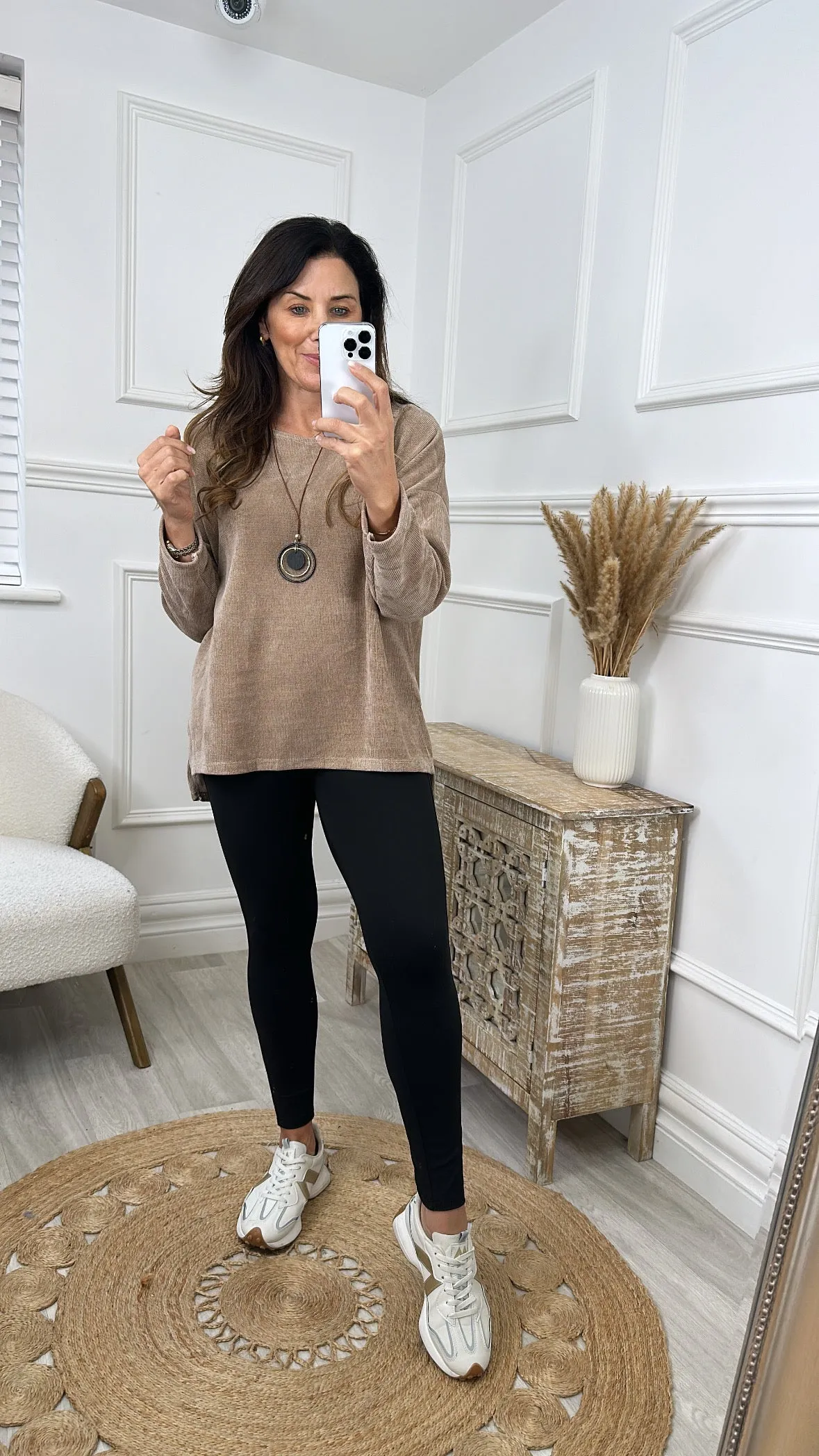 Madlena Beige Velour Necklace Tunic