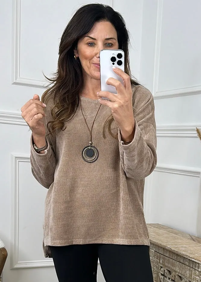 Madlena Beige Velour Necklace Tunic