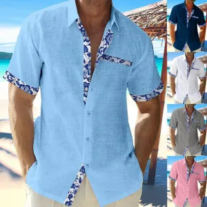 Men Casual Shirt Button Down Short Sleeve