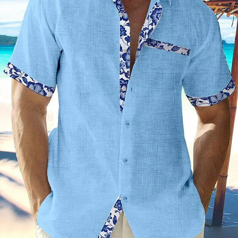 Men Casual Shirt Button Down Short Sleeve